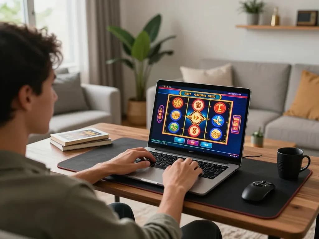 Player enjoying slots on 100cuci during an engaging home gaming session.