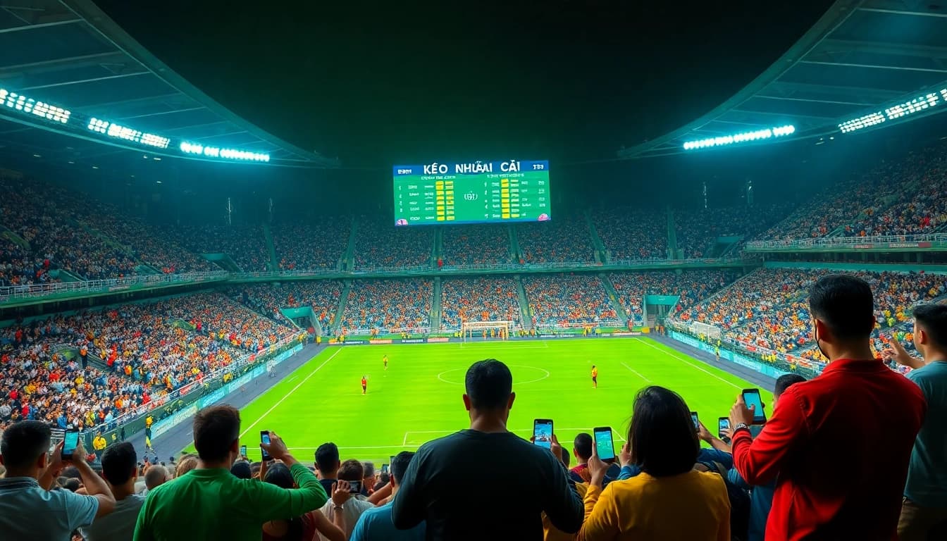 Exciting kèo nhà cái odds displayed at a vibrant football stadium with cheering fans.
