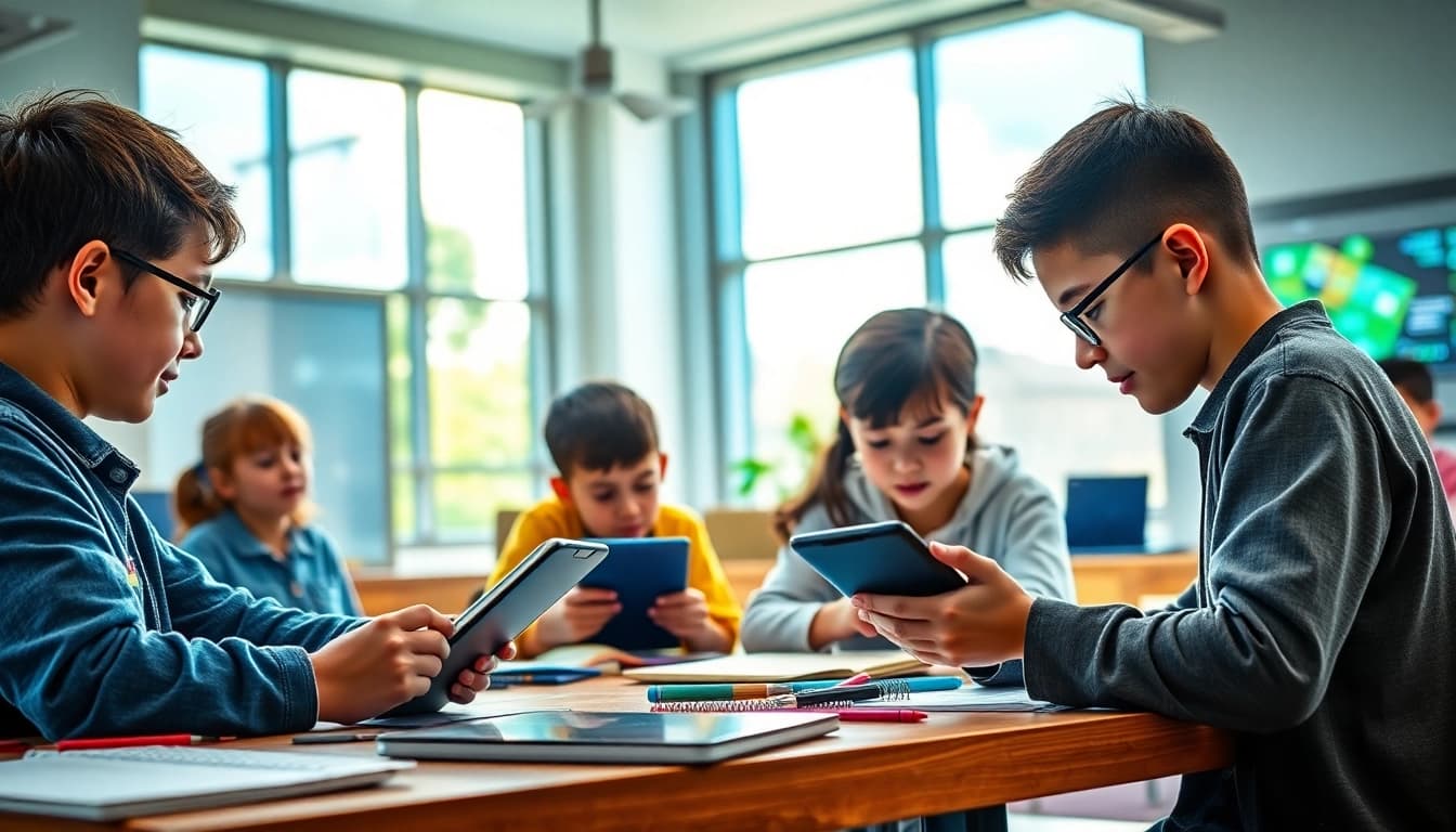 Youdao's innovative educational technology showcased in a modern classroom with students and advanced learning tools.