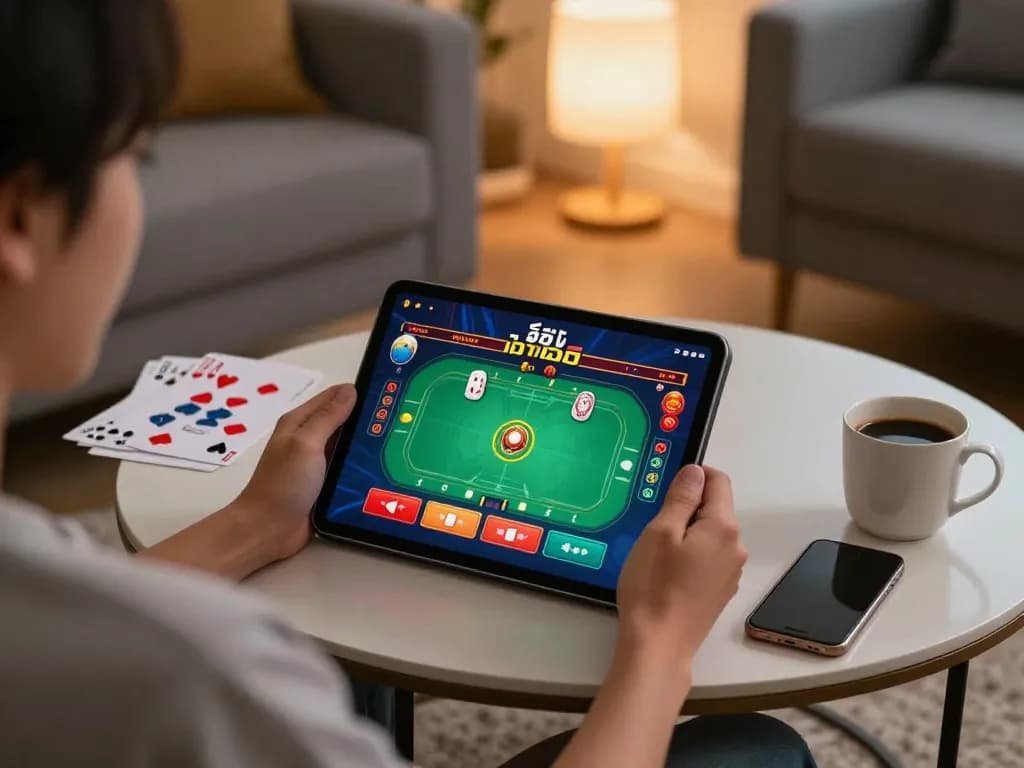 Engaging in online สล็อตเว็บตรง gaming from a cozy home setting with strategy notes.