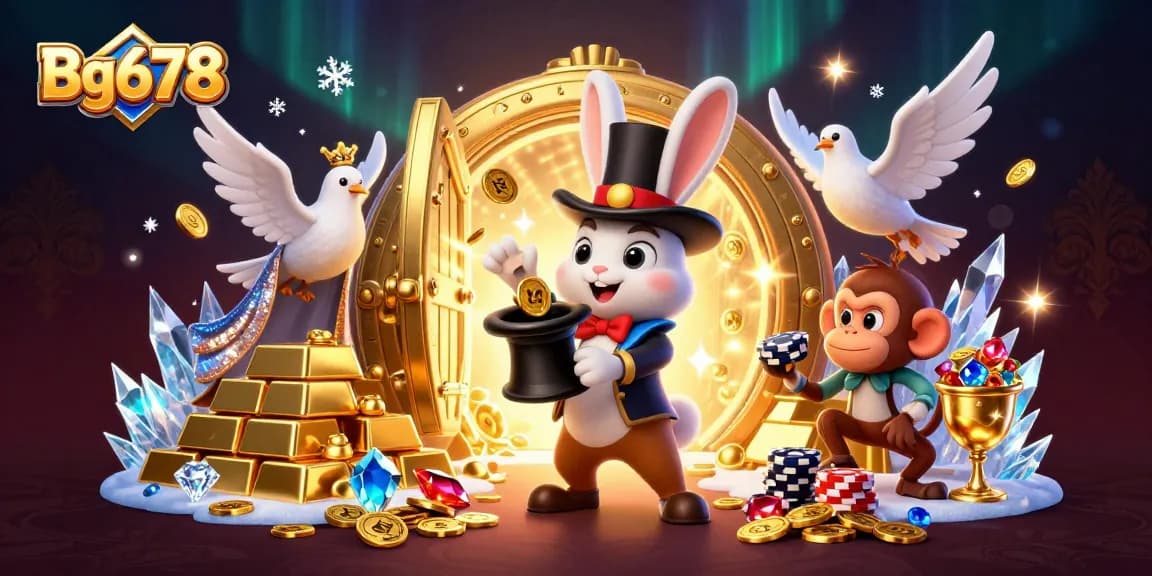 Engage with Bg678's thrilling games while a magician rabbit conjures coins alongside stunning characters.
