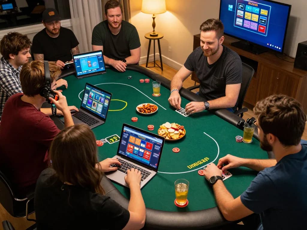 Players engaging in an online poker game using sunwinapk, showcasing strategy and excitement at home.