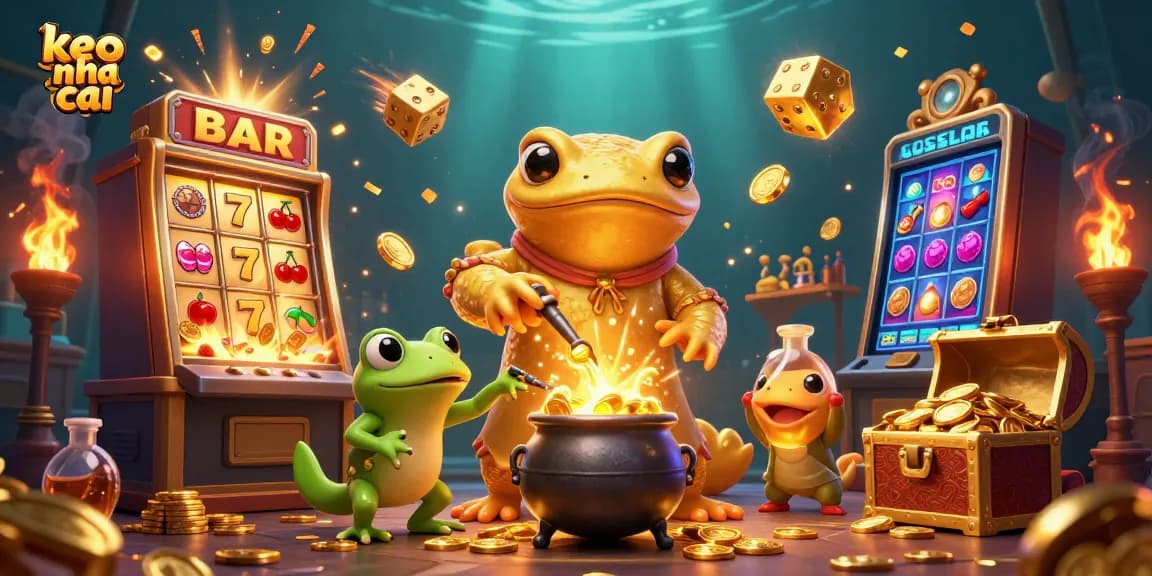 Engage in the thrilling world of keo nha cai with golden coins cascading around a magical alchemist scene.