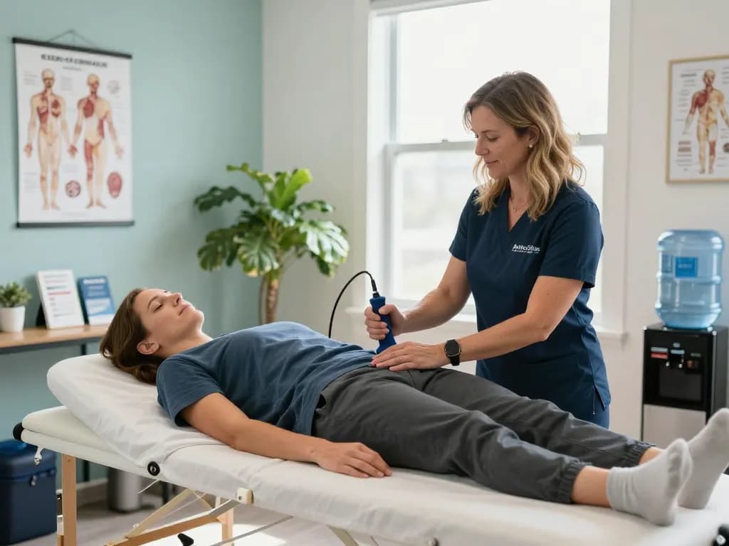 Chiropractor Dr. Andrea Smith at https://www.synapticdc.com adjusting a patient in a welcoming, bright office.