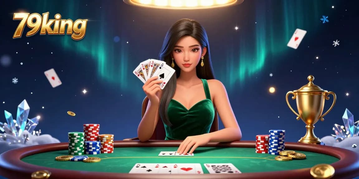 Engage with 79king at a luxury poker table with golden trophy and shimmering coins.
