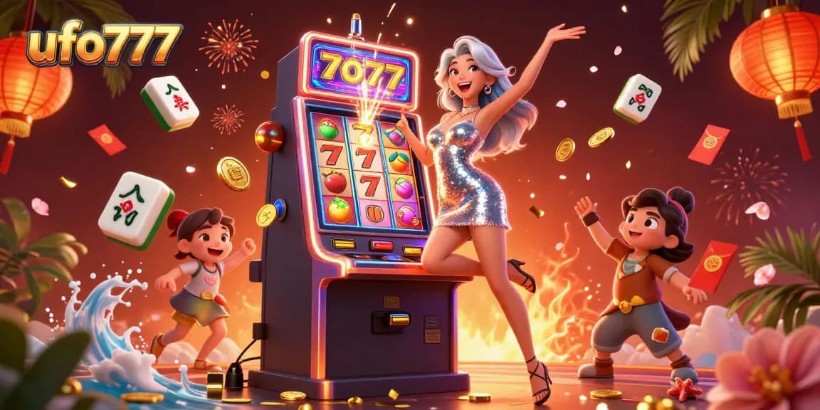 Play and win big with ufo777's exciting slots, celebrating jackpots amidst luminous casino lights.