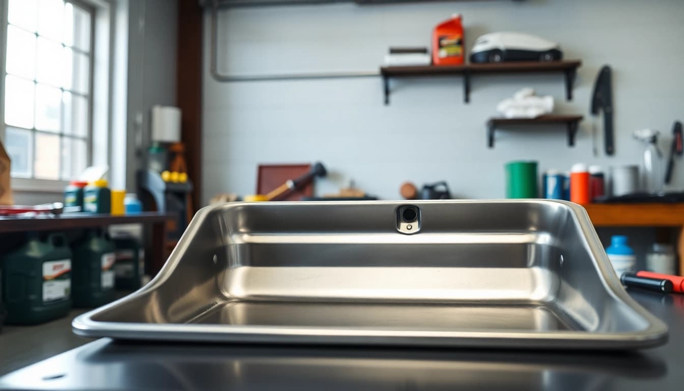 Efficient oil drain pan designed for hassle-free collection and disposal during vehicle maintenance.