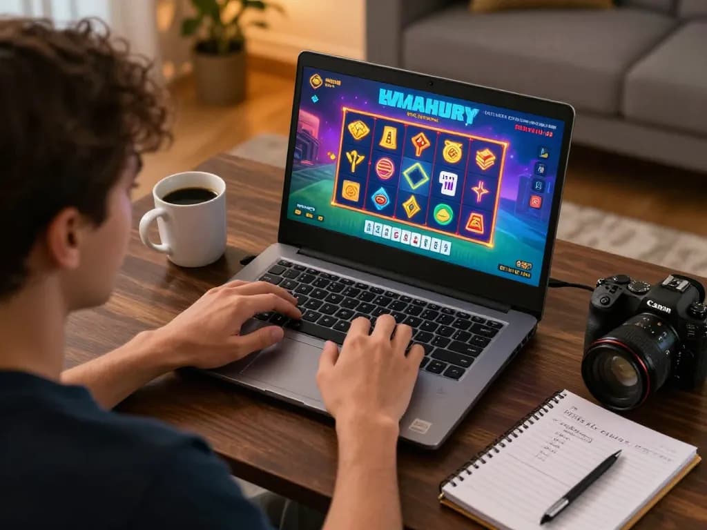 Engaging gameplay of slot mahjong on a laptop, highlighting colorful graphics and user interaction.