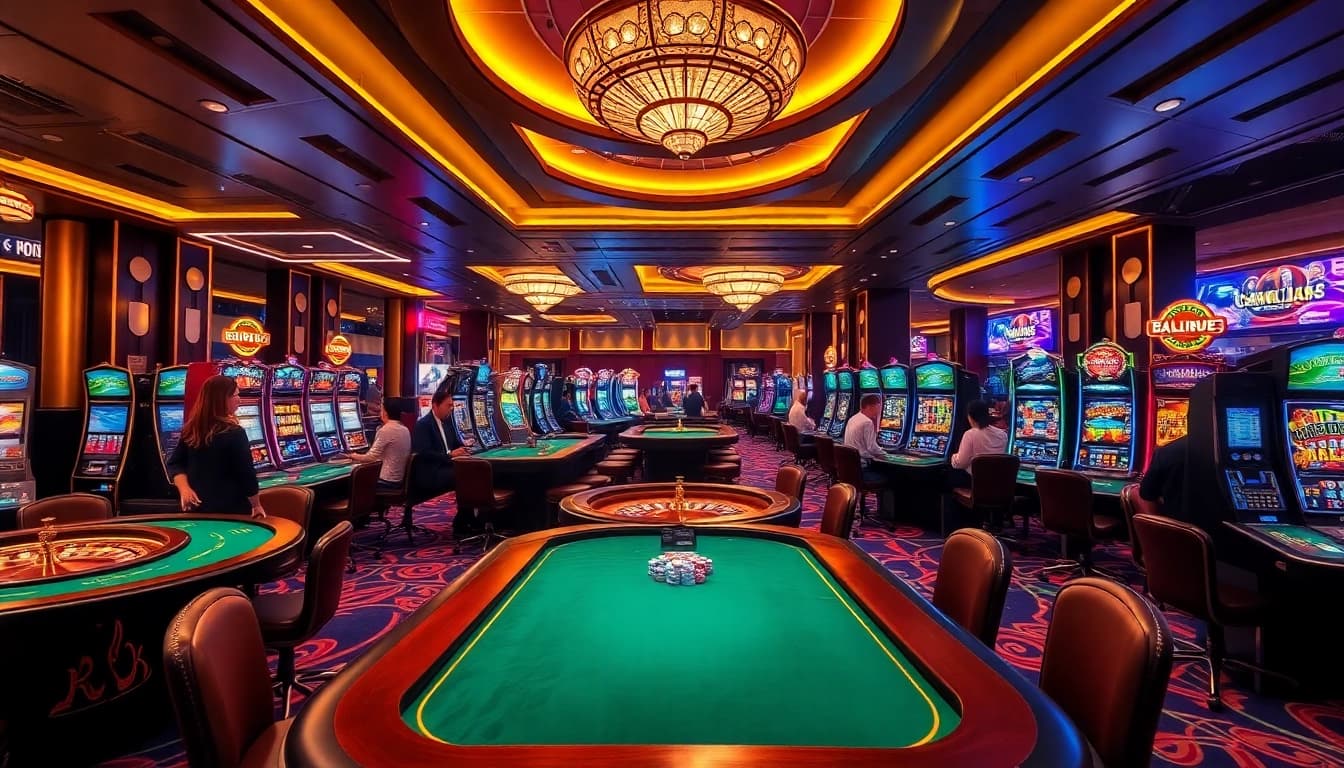 Players enjoying a lively BK8 casino experience with vibrant games and engaging tables.