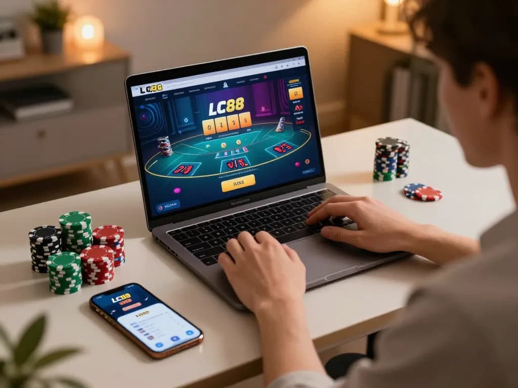 Engaged player mastering baccarat on LC88, enjoying a vibrant online gaming experience.