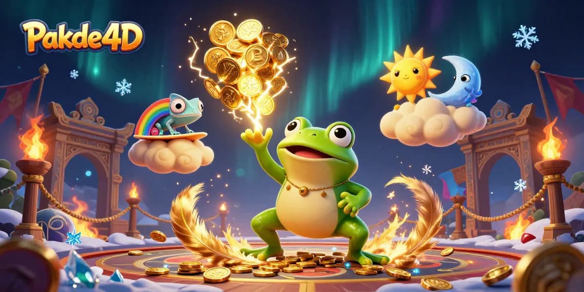 Experience thrilling wins with Pakde4D in this vibrant 3D illustration showcasing dynamic gaming action.