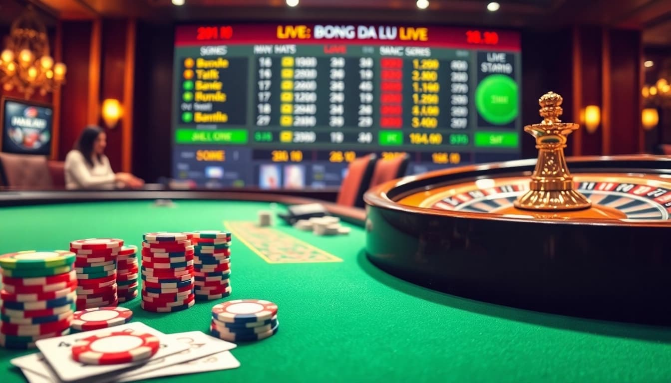 Engage in thrilling action with Bong da lu at a luxurious casino poker table.