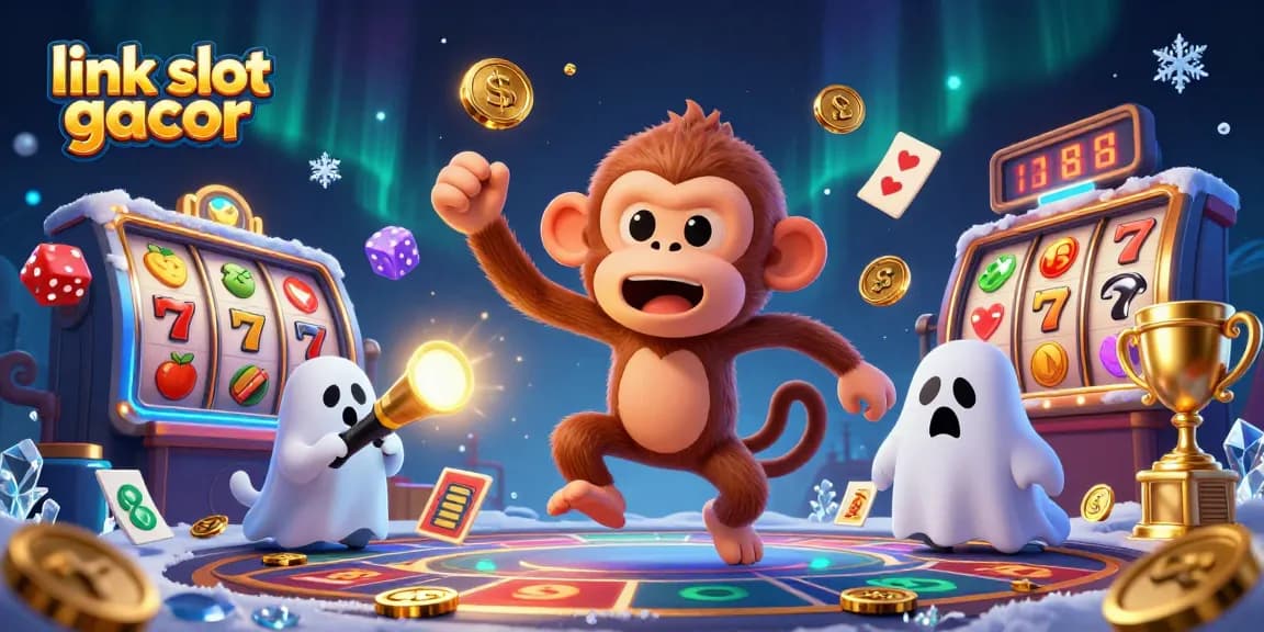 Experience thrilling gameplay with link slot gacor as golden coins, slot reels, and playful characters fill the scene.