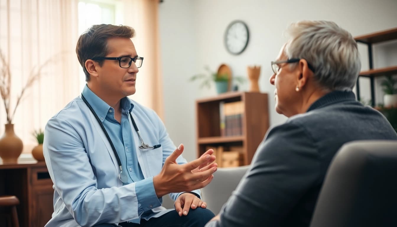 Anxiety symptoms discussed in a calm therapy session with a professional therapist.