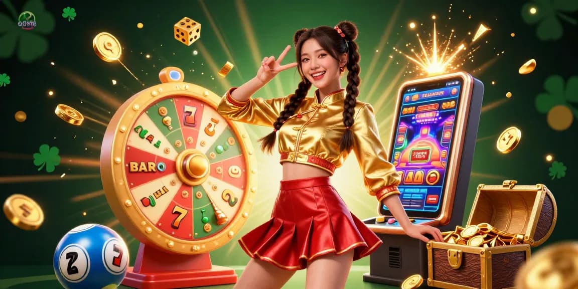 Engage with QQ998 Login through this vibrant scene of a joyful player celebrating wins amidst dynamic casino elements.