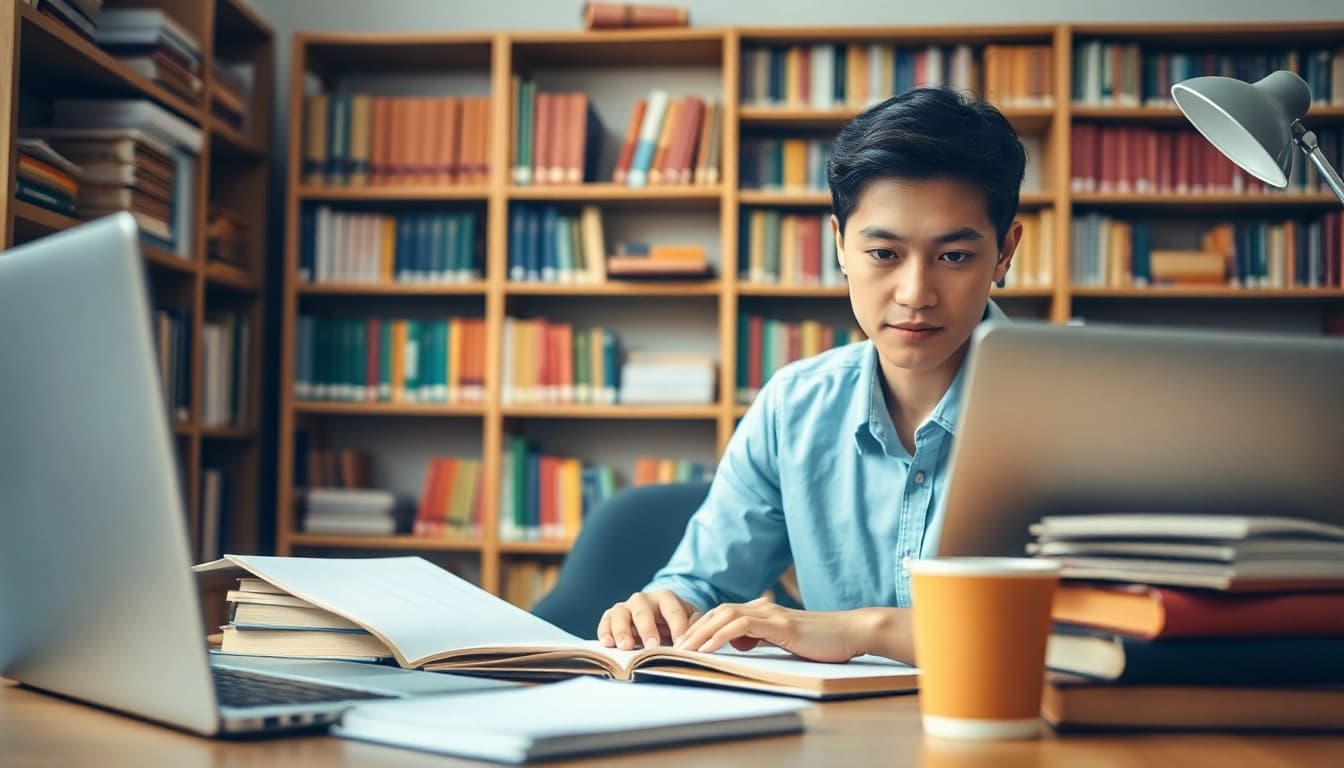 Pay someone to take TOEFL exam in a focused study environment with books.