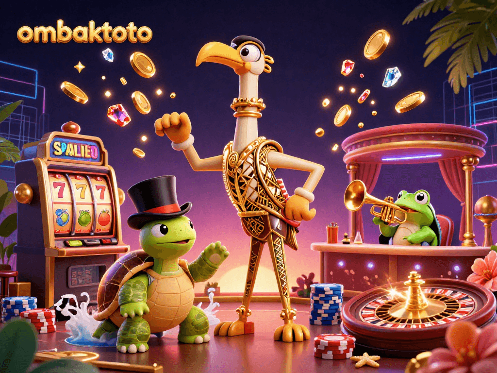 Experience ombaktoto with enchanting characters and dynamic casino elements in an ultra-detailed illustration.