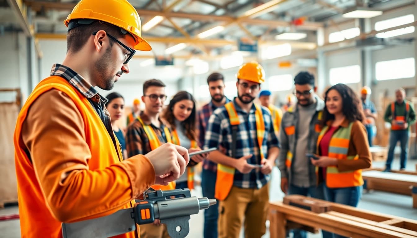 Learn essential skills in construction training during an interactive workshop with diverse participants.