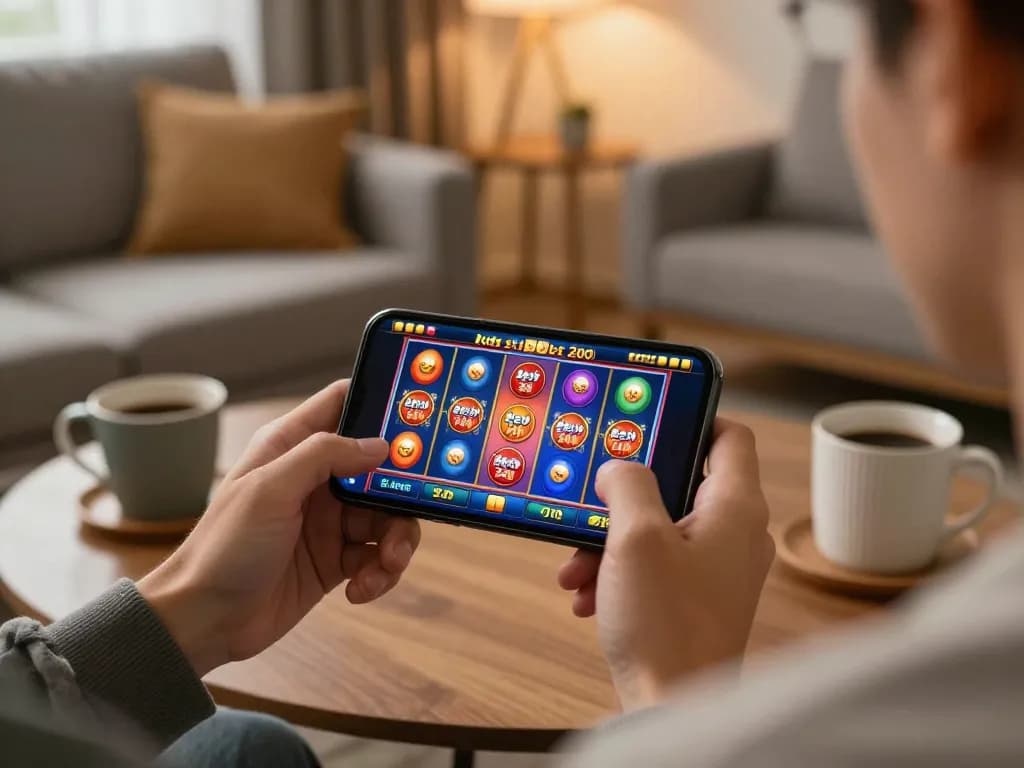 Playing situs slot bet 200 on smartphone, showcasing engaging online gaming experience.