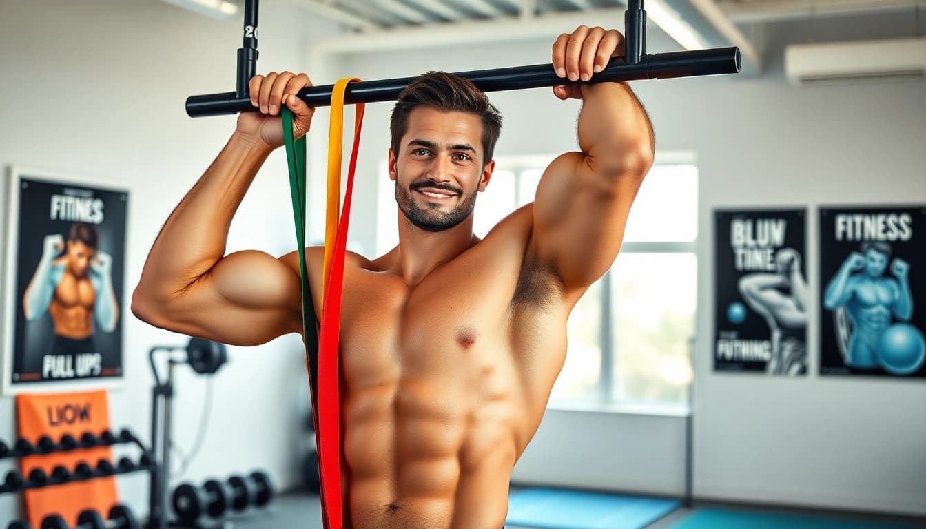 Effective stretch bands for pull-ups shown in a vibrant gym scene