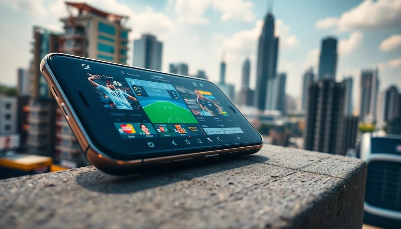 Discover the best sports betting apps India showcased on a smartphone with a vibrant city backdrop.