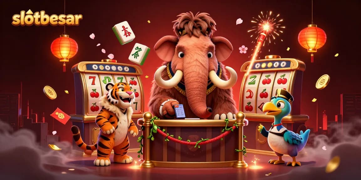 Experience slotbesar with vibrant casino elements featuring a mammoth bouncer, saber-toothed tiger, and dodo doorman.