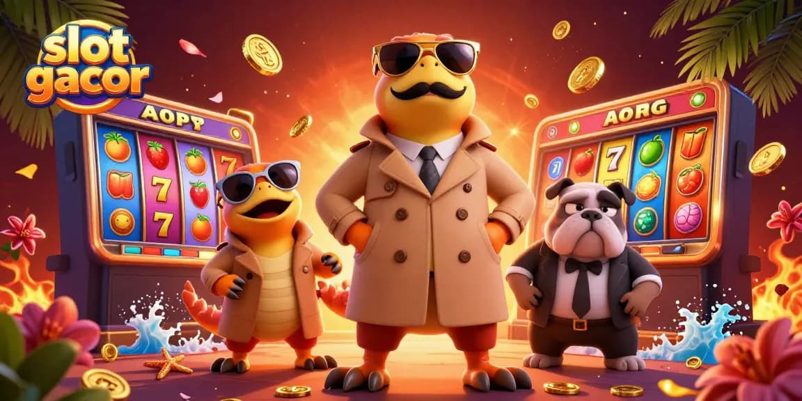 Experience the thrills at slot gacor with dynamic 3D raptors in a whimsical casino scene.