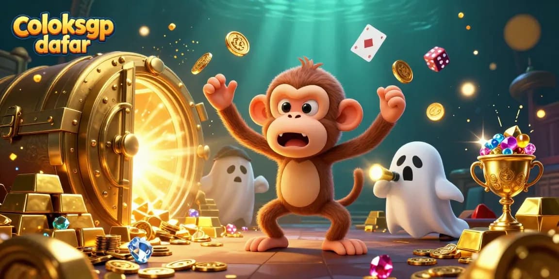 Engage with coloksgp daftar as a playful poltergeist monkey juggles casino treasures around a curious puppy.