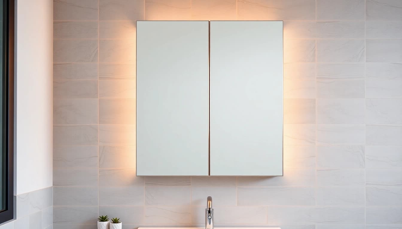 Practical spiegelschrank led mit elegantem Design und warmem Licht in einem modernen Bad.