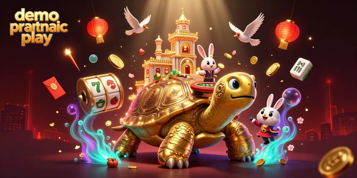 Experience demo pragmatic play with vibrant slot reels and lively characters in a dynamic casino landscape.