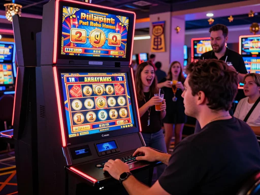 Exciting scene of a player winning on situs slot gacor with vibrant visual displays and a lively atmosphere.