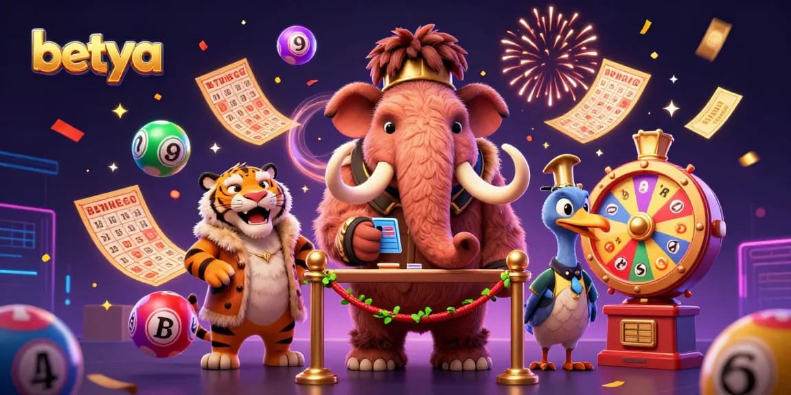 Engage with betya's thrilling gaming experience illustrated with detailed characters and vibrant casino elements.
