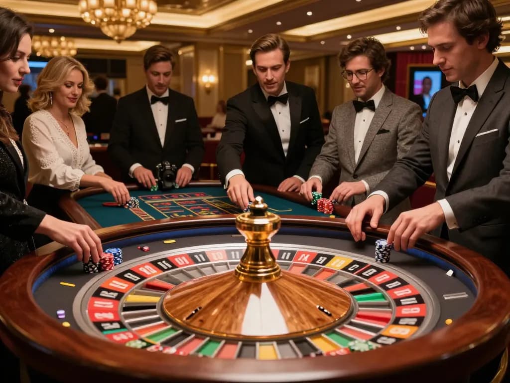 Players engaging in a thrilling roulette game at F8beta2 casino, showcasing vibrant energy and strategic bets