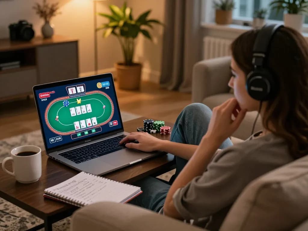 Player engaging in an exciting SC88 poker game while enjoying a cozy home atmosphere