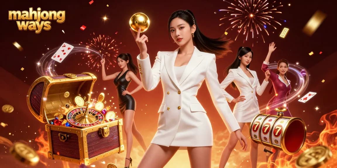Engage in Mahjong Ways action with a stunning Asian woman holding a roulette ball amid rich casino visuals.
