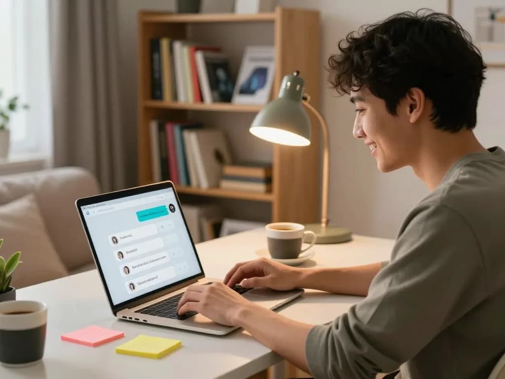Engaging with nsfw ai in a cozy digital workspace, warm ambiance.