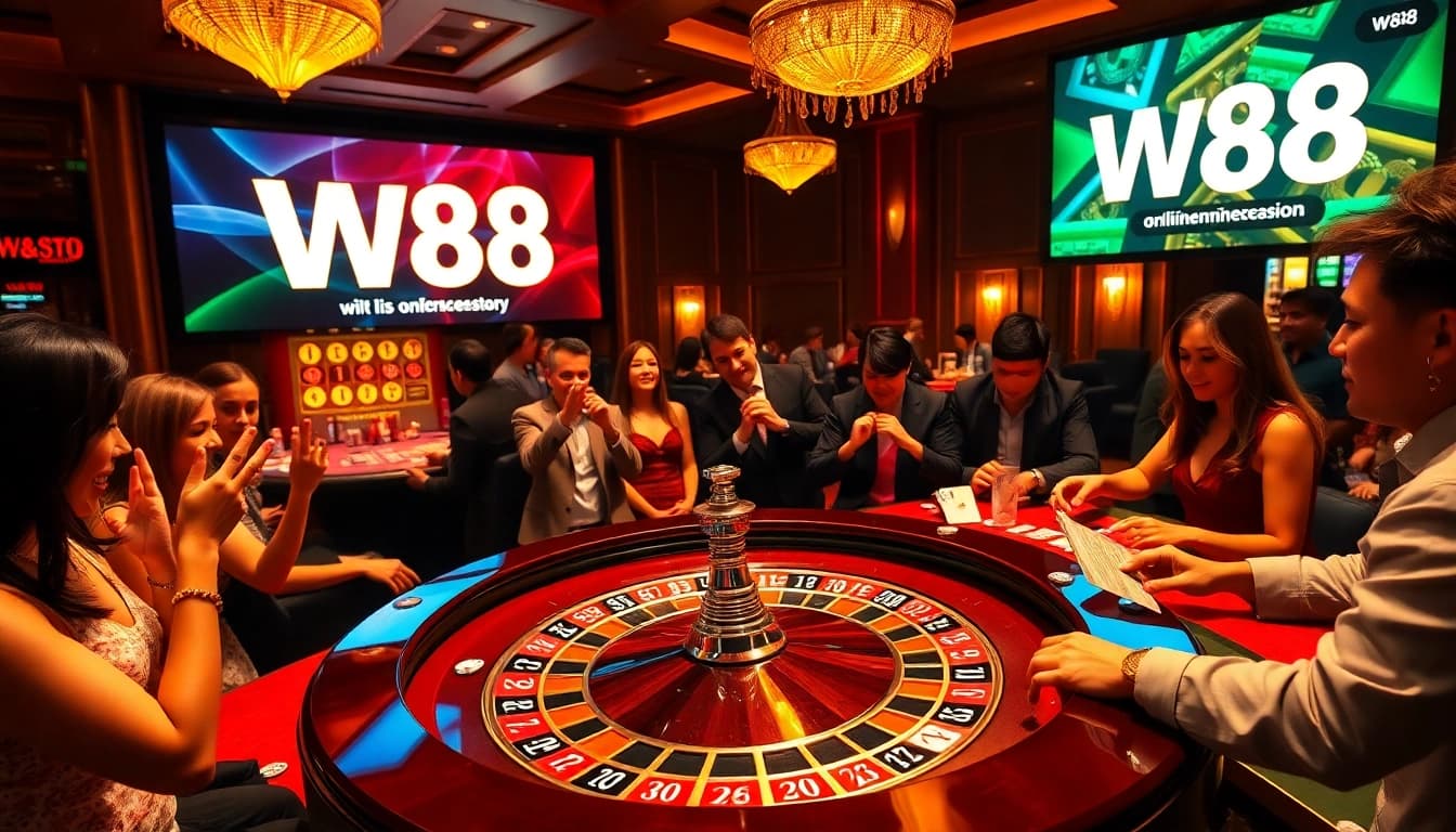 Experience the excitement at W88 link with live gambling action at a luxurious casino table.