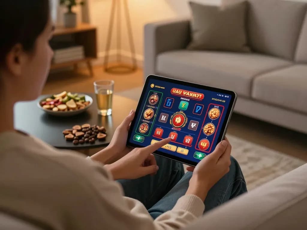 Engaging gameplay in an online casino at home, showcasing casinò online non aams con neteller on tablet