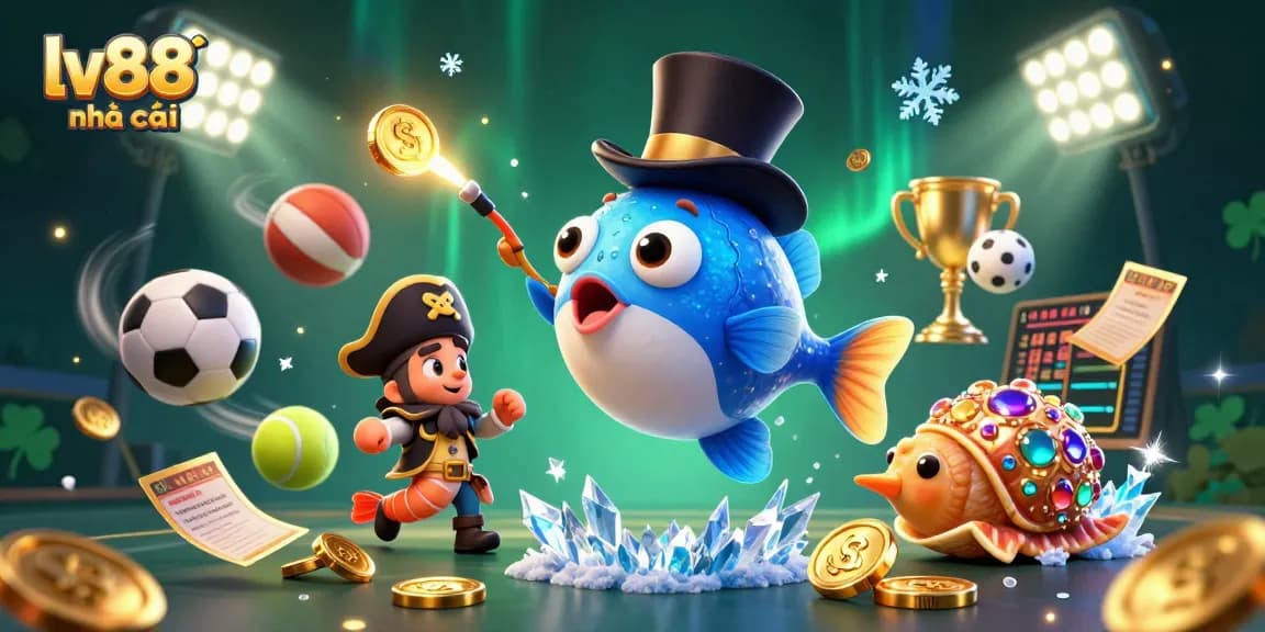 Win big at lv88 nhà cái with adventurous sea creatures and exciting sports elements in a vibrant gaming scene.