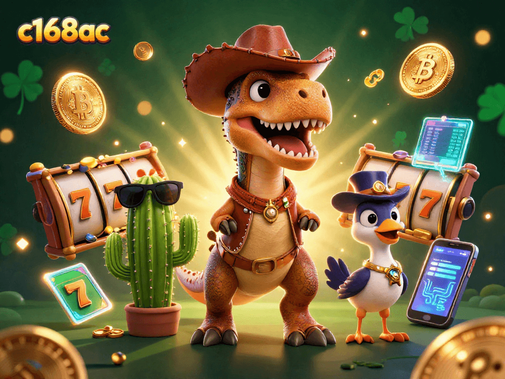 Experience thrilling jackpots and vibrant gameplay at c168ac with a cowboy dinosaur and crypto-themed elements.