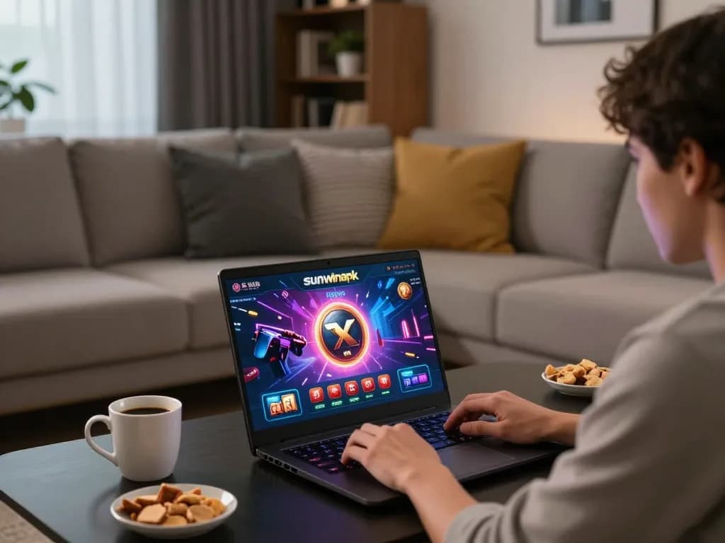 Engaging online gaming session with sunwinapk app visible on laptop screen, showcasing strategic betting.