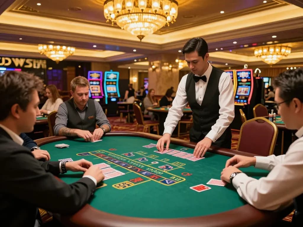 Players enjoying an exciting baccarat game at 58win casino, showcasing vibrant atmosphere and engaging gameplay.