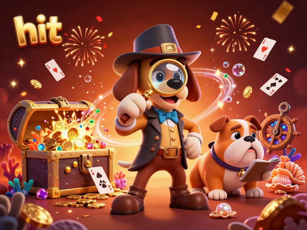 Hit the jackpot with a cartoon detective uncovering treasures at a vibrant casino scene.
