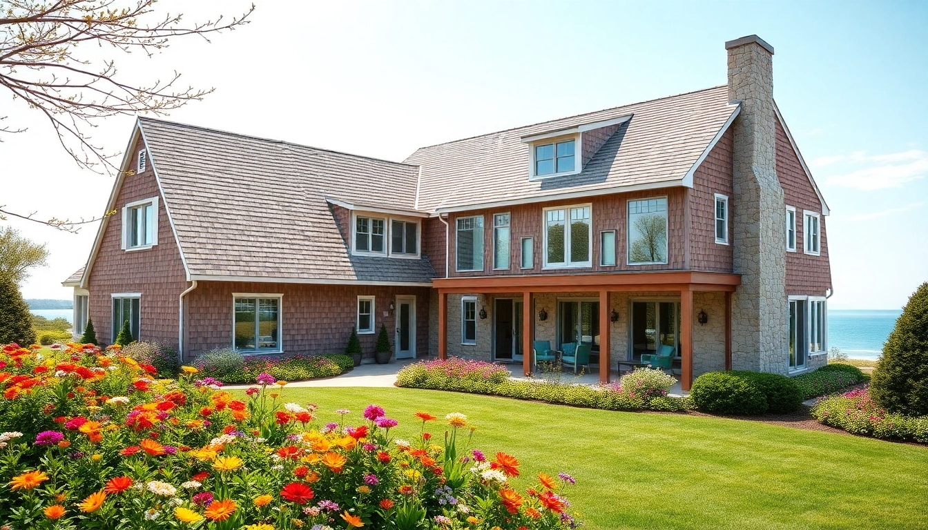 Cape Cod home addition showcasing a modern design harmonizing with lush landscapes.