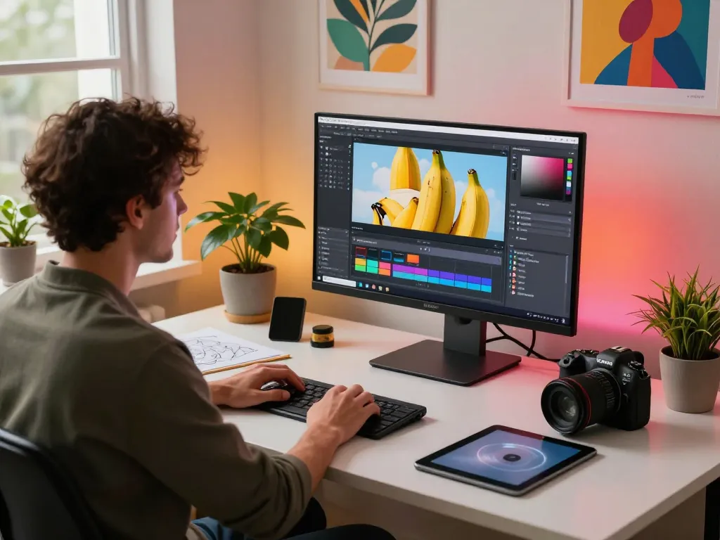 Creating stunning visuals with nano banana 2 in a vibrant digital workspace.