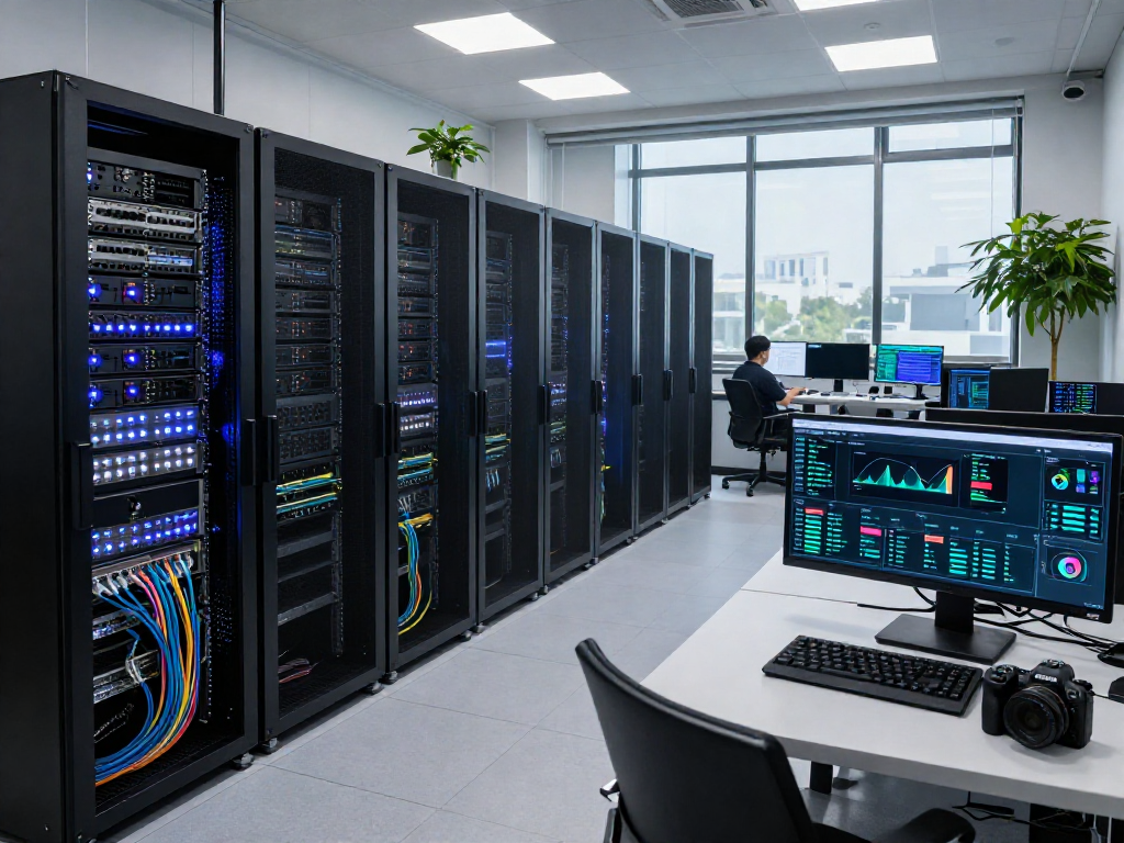 ROKOK88 server infrastructure shown in a modern data center environment with high-performance servers and IT professionals monitoring systems.