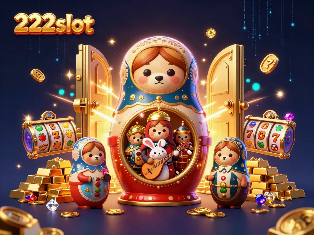 Putaran jackpot menyenangkan di 222slot dengan karakter kartun dan elemen kasino.