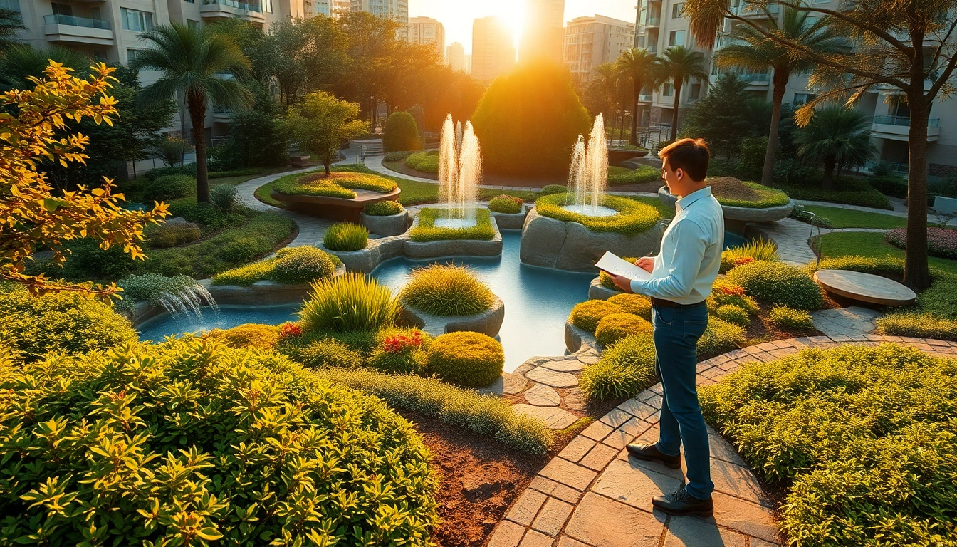 Landscape architect designing a vibrant urban park with innovative features.