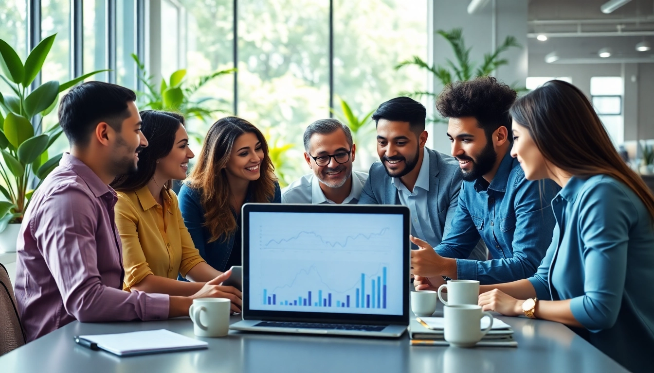 SEO Agency Clearwater team analyzing data and discussing strategies in a modern office environment.