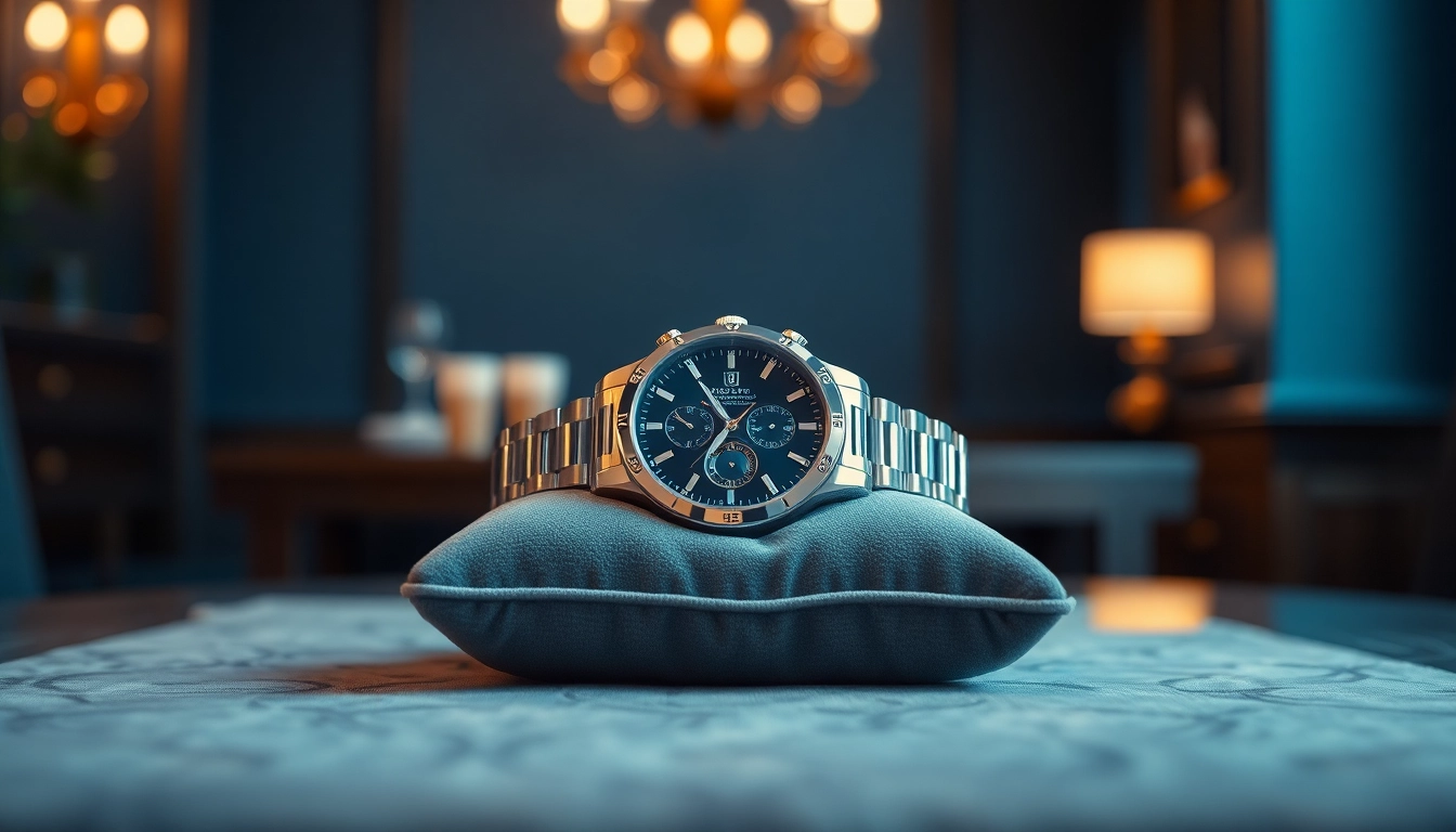 Admire the intricate design of a replica watch showcased beautifully on a velvet cushion.
